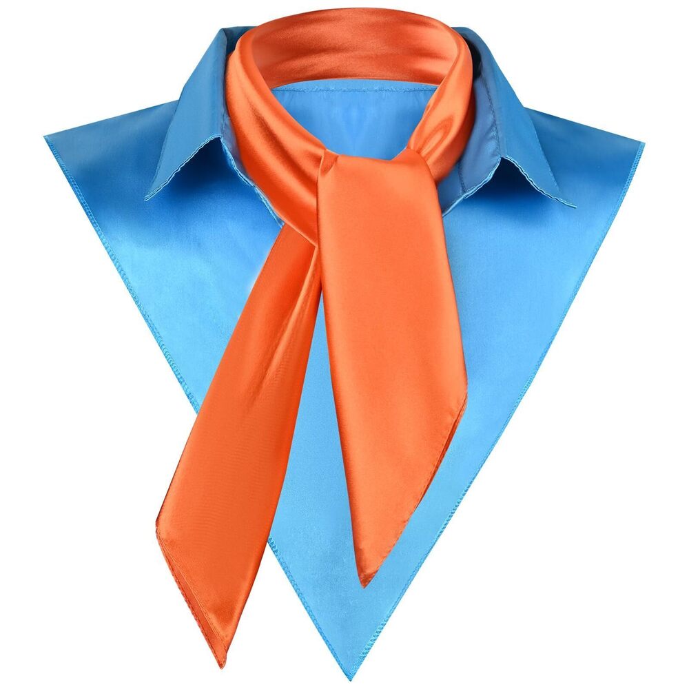 1281 2Pcs Orange Satin Square Scarf and Blue Collar Set Halloween Dickey